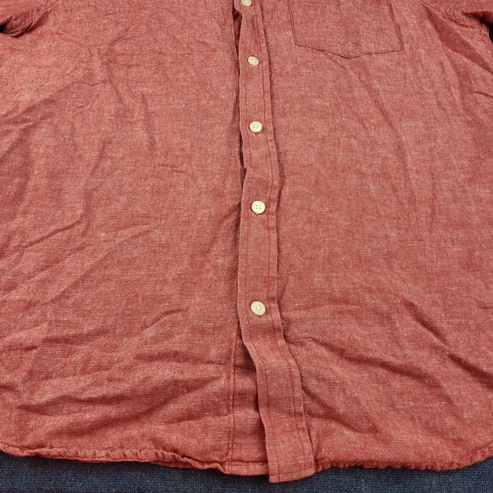 Banana Republic Mens Red Linen Cotton Short Sleeve Button Up Shirt Standard Fit